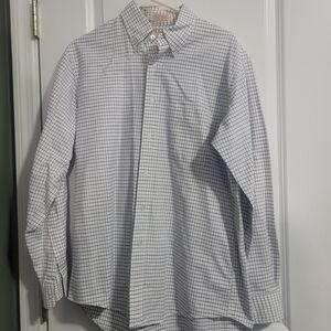 Vintage 90s L.L. Bean Men's White and Navy Checkered Shirt
